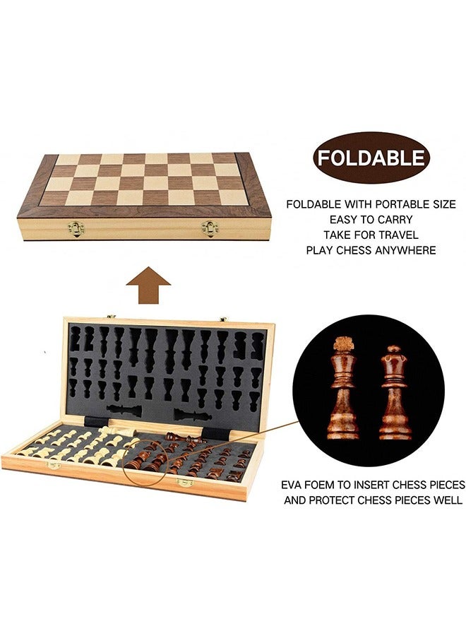 Magnetic Wooden Chess Set with Folding Chess Board, 15 Inch Portable Travel Chess Board Game Sets, Board Game for Adults and Kids with 24 Checkers Pieces Extra and 2 Extra Queens (Checkers and Chess - Image 4
