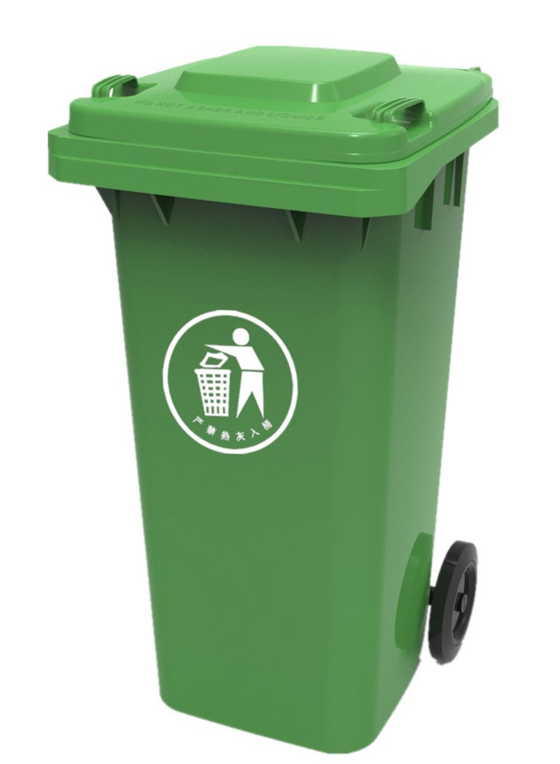 Amber Home Plastic Trash Bin Garbage Bin Outdoor Large Recycling bin 120 Liter Commercial Waste Bin Wheeled Trash Can with Lid Dustbin for Kitchen Schools Offices Restaurants Parks Roadsides Green - Image 1