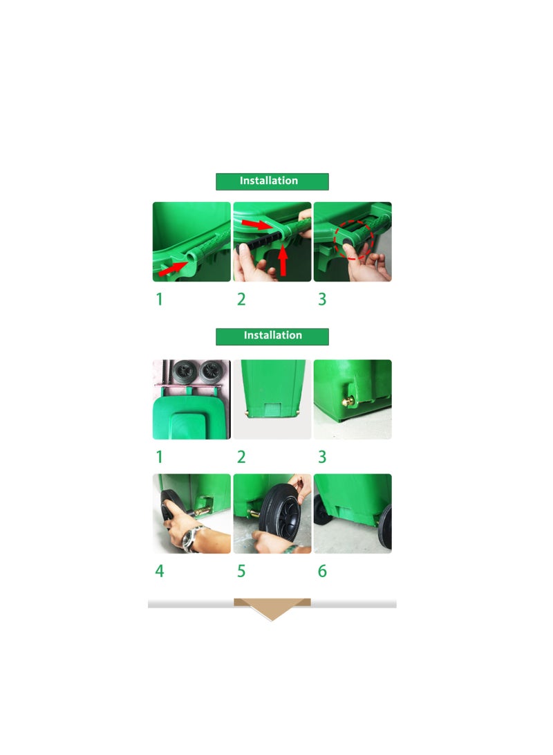 Amber Home Plastic Trash Bin Garbage Bin Outdoor Large Recycling bin 120 Liter Commercial Waste Bin Wheeled Trash Can with Lid Dustbin for Kitchen Schools Offices Restaurants Parks Roadsides Green - Image 4