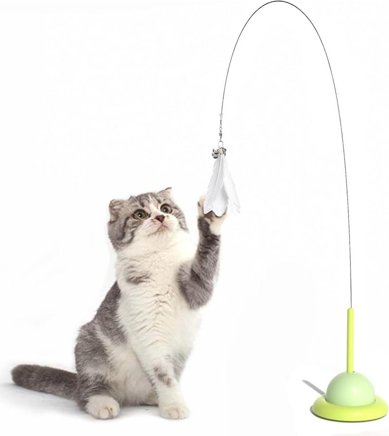 NeoStyle Cat Feather Toys,Cat Wand Toy with Powerful Suction Cup,Interactive Cat Toy Detachable Feather Replacements with Bell for Indoor Cats (Lemon Yellow, Cat Teaser Toy with Suction Cup) - Image 1