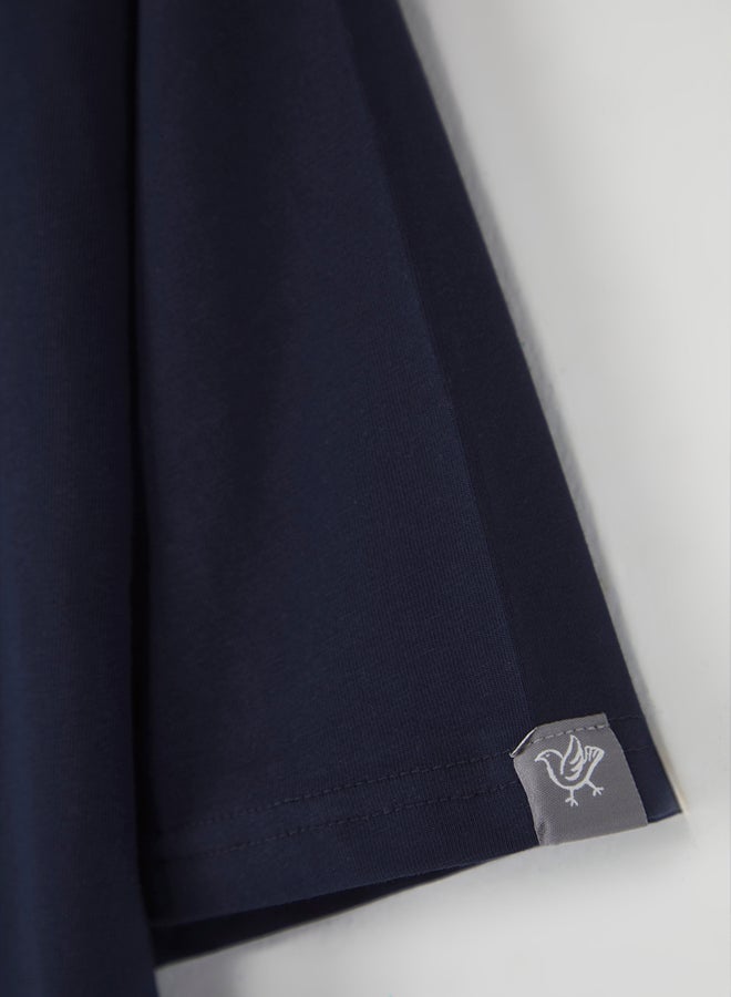 trendyol Navy Blue Oversize/Wide Cut Collar Detailed Tagged 100% Cotton T-shirt - Image 4