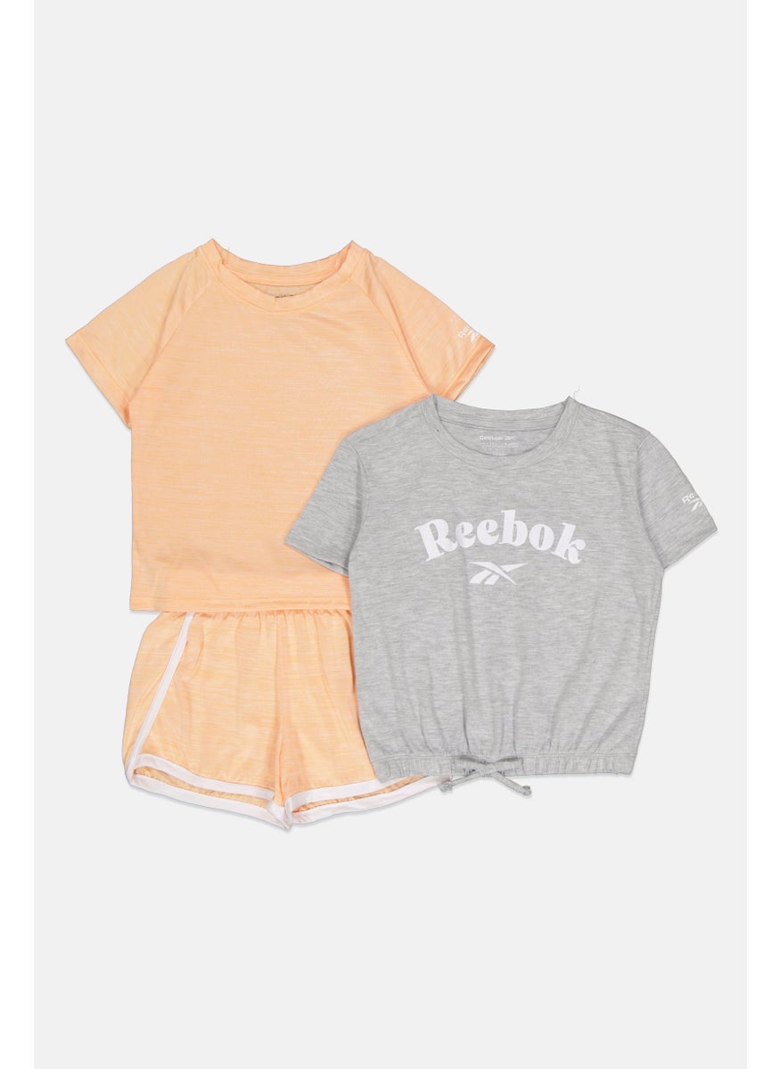 Reebok Kids Girl 3 Piece Brand Logo Sportswear Set, Grey/Peach  - Image 2
