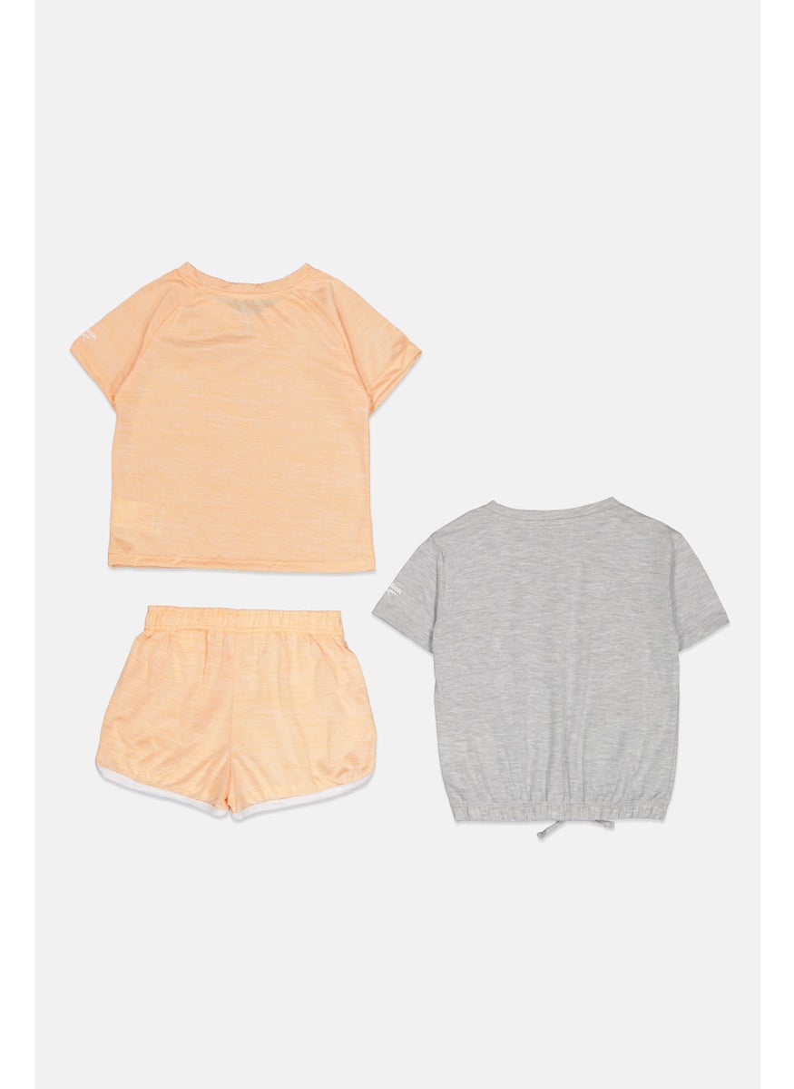 Reebok Kids Girl 3 Piece Brand Logo Sportswear Set, Grey/Peach  - Image 3