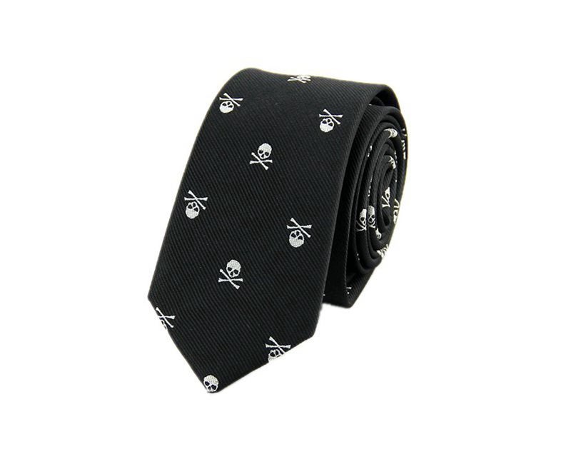 Hello Tie Unisex Skull & Crossbones Necktie Polyester Skinny Tie, White Skull, One Size - Image 4