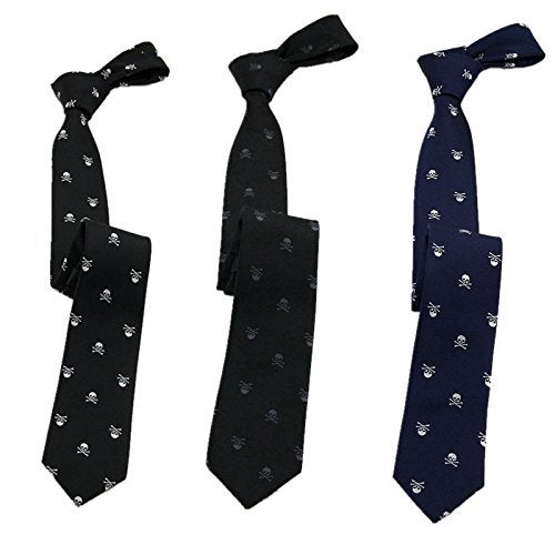 Hello Tie Unisex Skull & Crossbones Necktie Polyester Skinny Tie, White Skull, One Size - Image 2