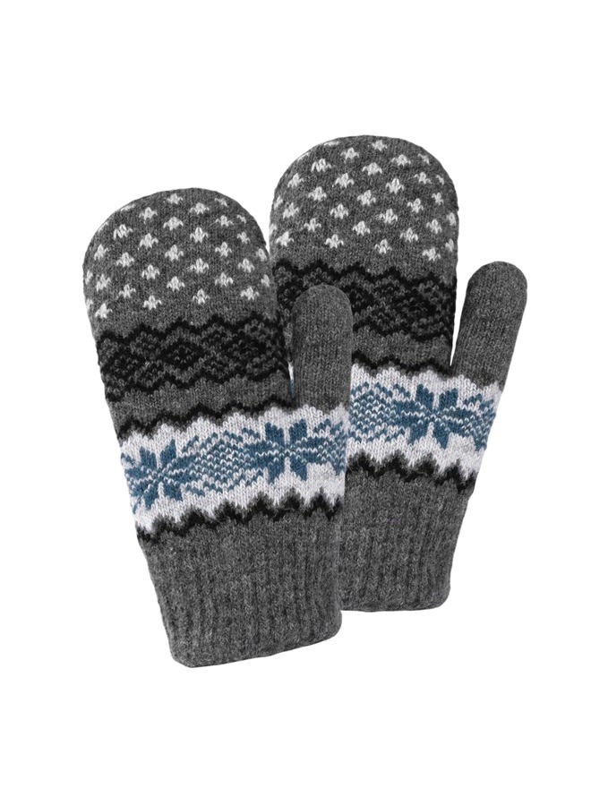 OVOY Men Women Winter Mittens Snowflakes Double-Layer Knit Gloves with Fleece Lining for Skiing, Snowboarding, Cold Weather, Grey, M - Image 5