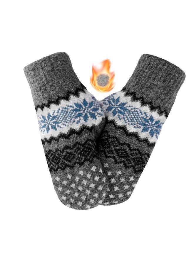 OVOY Men Women Winter Mittens Snowflakes Double-Layer Knit Gloves with Fleece Lining for Skiing, Snowboarding, Cold Weather, Grey, M - Image 1