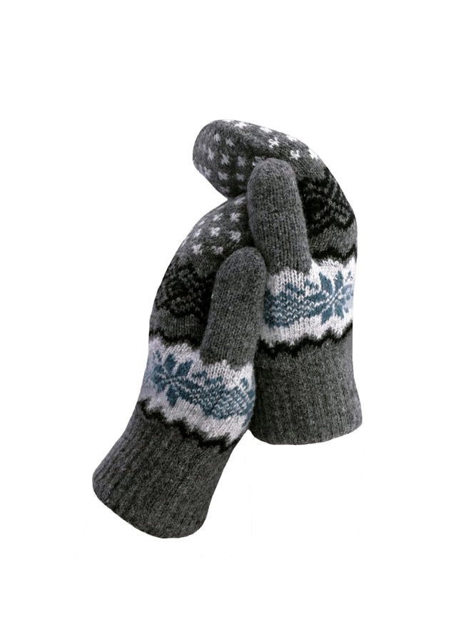 OVOY Men Women Winter Mittens Snowflakes Double-Layer Knit Gloves with Fleece Lining for Skiing, Snowboarding, Cold Weather, Grey, M - Image 4