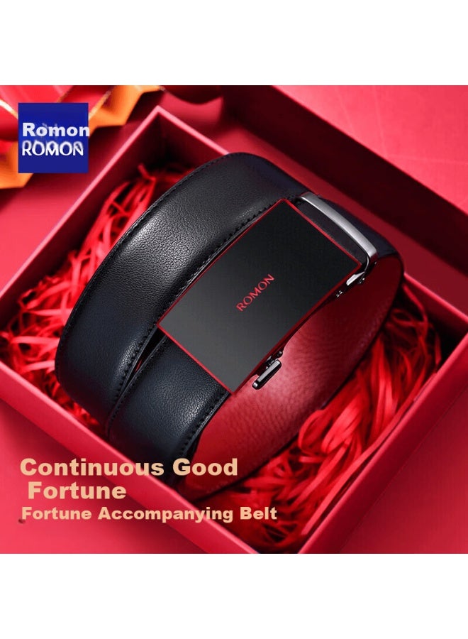 Romon Men's Genuine Leather Belt Automatic Buckle Red Waist Belt Year Of The Horse New Year Birthday Gift For Boyfriend Husband - Image 1