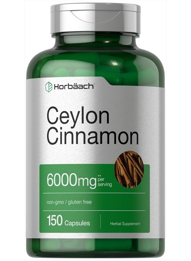 Horbaach Ceylon Cinnamon Capsules | 6000 mg | 150 Count | Non-GMO & Gluten Free Supplement - Image 1