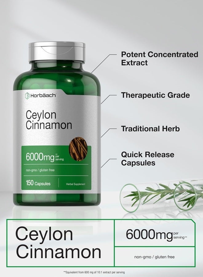 Horbaach Ceylon Cinnamon Capsules | 6000 mg | 150 Count | Non-GMO & Gluten Free Supplement - Image 4