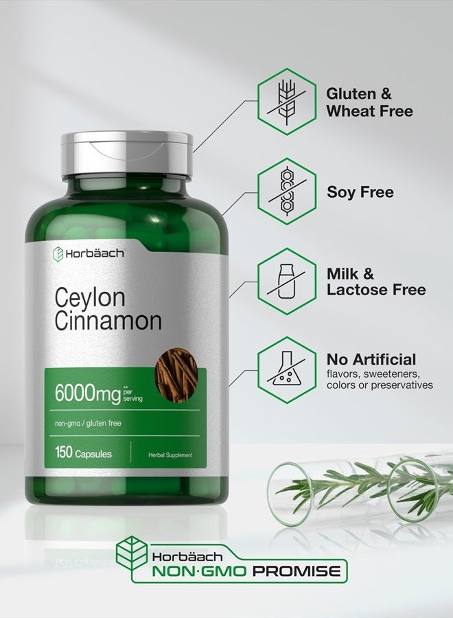 Horbaach Ceylon Cinnamon Capsules | 6000 mg | 150 Count | Non-GMO & Gluten Free Supplement - Image 5