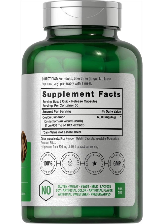 Horbaach Ceylon Cinnamon Capsules | 6000 mg | 150 Count | Non-GMO & Gluten Free Supplement - Image 2