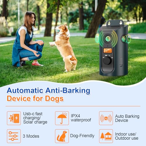 AFDLLDQM Ultrasonic Anti Barking Device for Dogs Dog Bark Alarm Deterrent Devices with Solar USB Charging 3 Modes Dog Barking Silencer up to 50 FT Stop Dog Barking Control Device Bark Box - Image 3