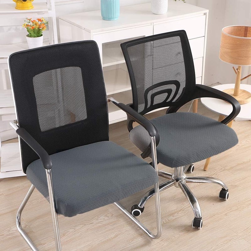 smiry Stretch Jacquard Office Computer Chair Seat Covers, Removable Washable Anti-dust Desk Chair Seat Cushion Protectors - Grey - Image 2