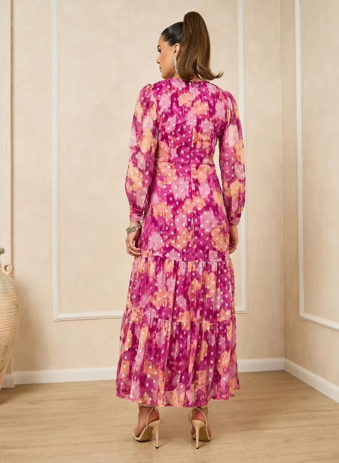 Styli Floral Tiered Midi Dress