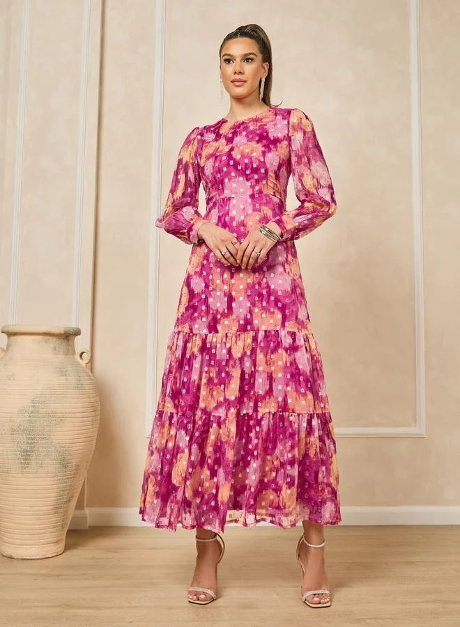 Styli Floral Tiered Midi Dress
