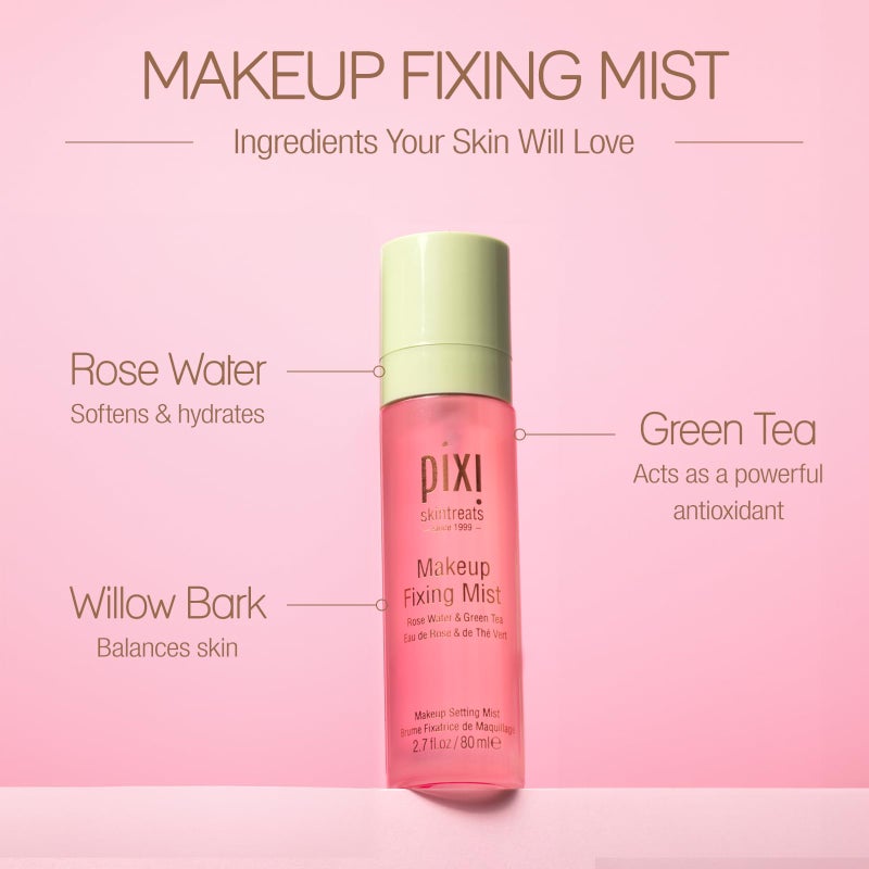 Pixi Beauty Makeup Fixing Mist 80ml, All Over Setting Spray For Longer Wearing Makeup, Rose Water and Green Tea Infused, 2.7 Fl Oz - Image 3