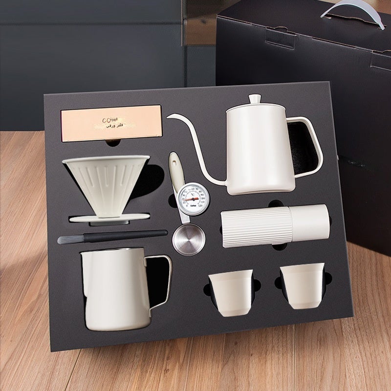 Outdoor 304 Stainless Steel Pour Over Coffee Set with Grinder, Mirror Polished Filter & Funnel, 5/10 Pieces (Black/Off-White) - Image 5