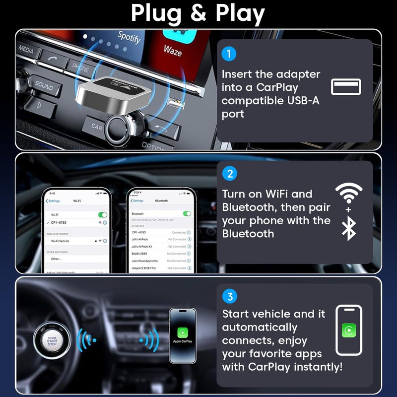 Sounce 2-in-1 Wireless Car Adapter – Converts OEM Wired Android Auto & Apple CarPlay to Wireless, Compact Plug-and-Play Bluetooth Receiver for Cars with Factory-Installed Wired CarPlay – Black - Image 3