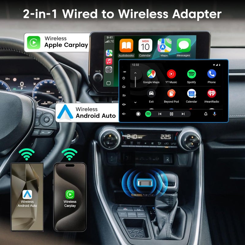 Sounce 2-in-1 Wireless Car Adapter – Converts OEM Wired Android Auto & Apple CarPlay to Wireless, Compact Plug-and-Play Bluetooth Receiver for Cars with Factory-Installed Wired CarPlay – Black - Image 2