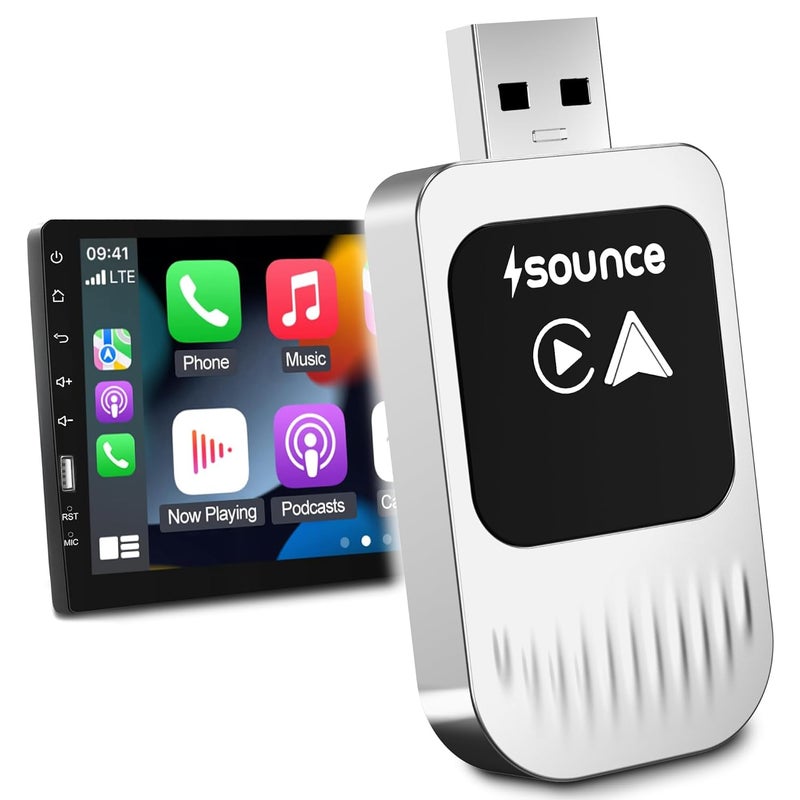 Sounce 2-in-1 Wireless Car Adapter – Converts OEM Wired Android Auto & Apple CarPlay to Wireless, Compact Plug-and-Play Bluetooth Receiver for Cars with Factory-Installed Wired CarPlay – Black - Image 1