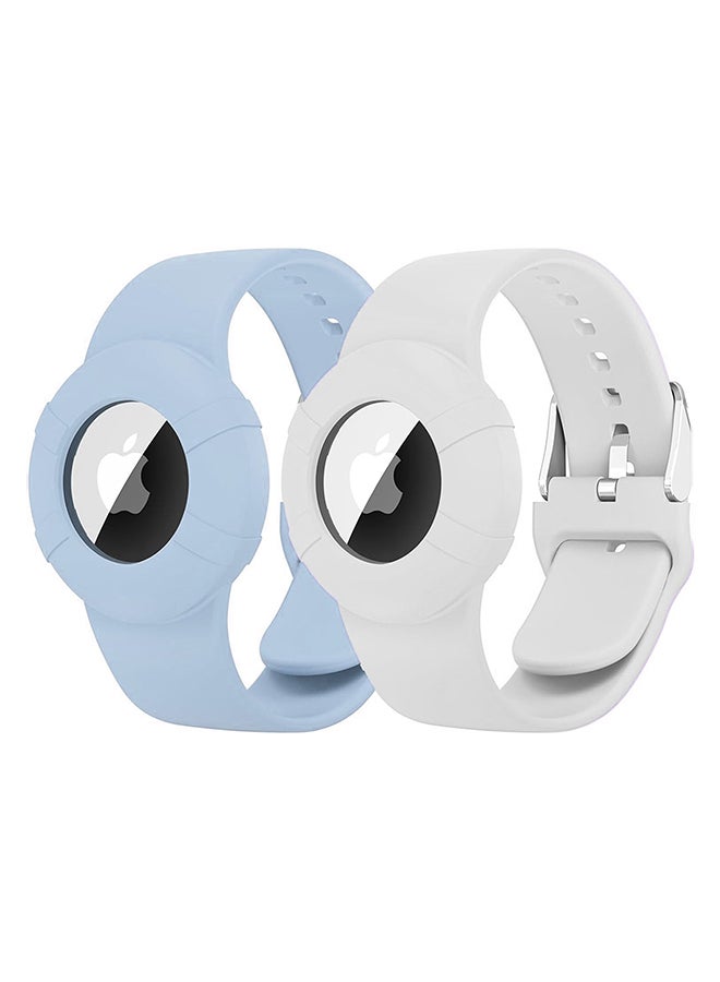 O Ozone Soft Silicone  (2 Pack) Air Tag Wristband |Soft Silicone Bracelet for Kids , Lightweight GPS Tracker Holder for Apple Air Tag- White & Light Blue - Image 1