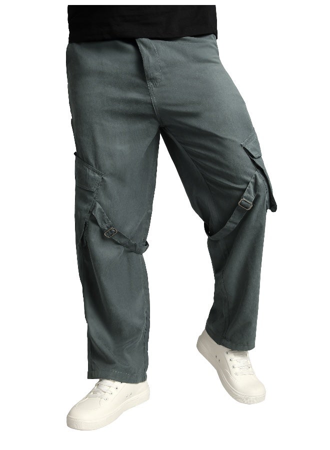 بيونغ بنطلون كارجو بحزام من الجلد بلون رمادي حجري - Image 2