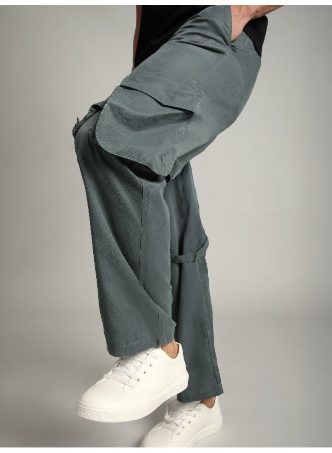 بيونغ بنطلون كارجو بحزام من الجلد بلون رمادي حجري - Image 3