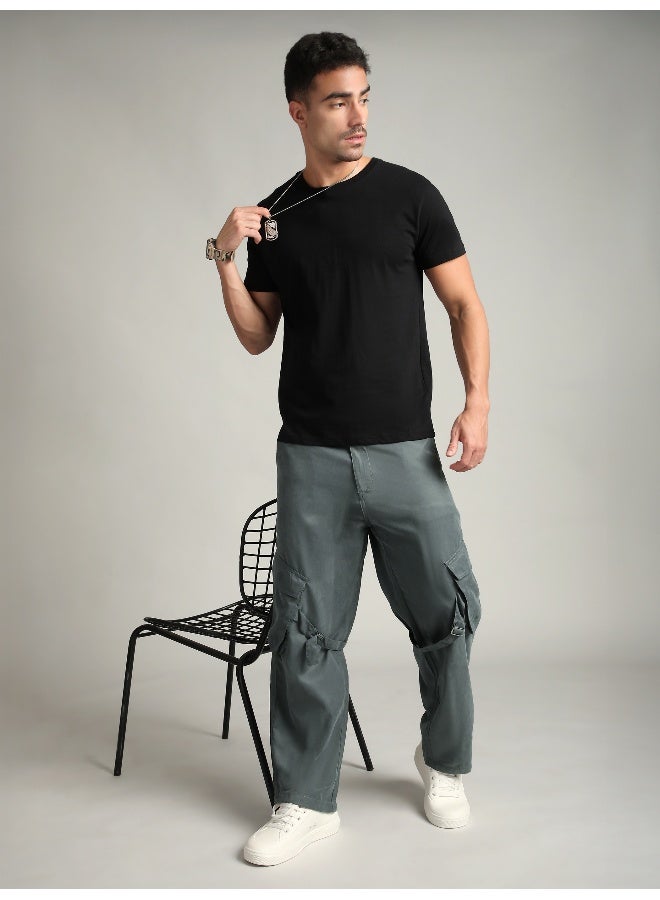 بيونغ بنطلون كارجو بحزام من الجلد بلون رمادي حجري - Image 4