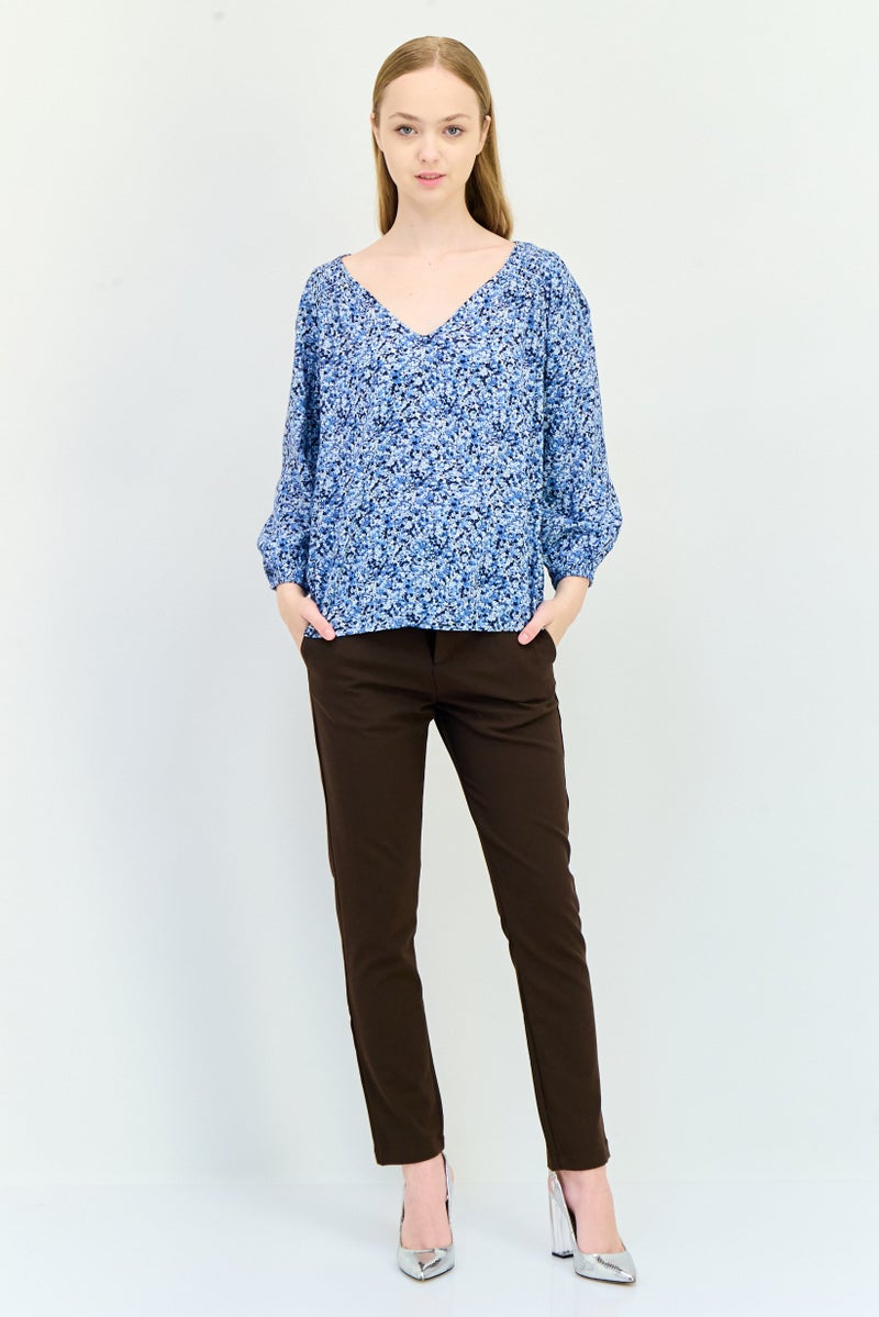 GAP Women V-neck Long Sleeve Floral Print Top, Multicolor - Image 4