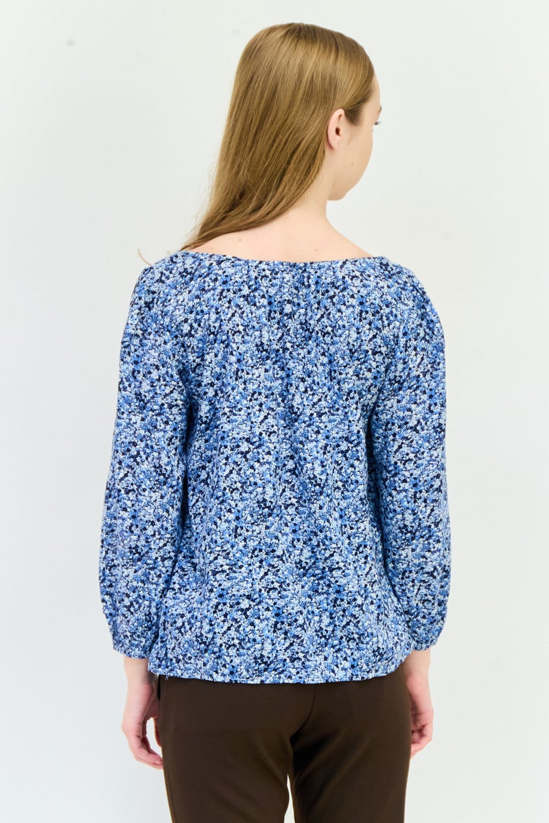 GAP Women V-neck Long Sleeve Floral Print Top, Multicolor - Image 3