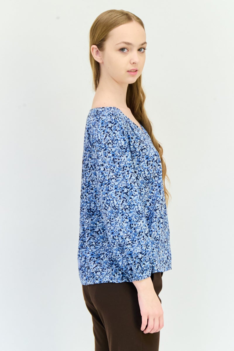 GAP Women V-neck Long Sleeve Floral Print Top, Multicolor - Image 2