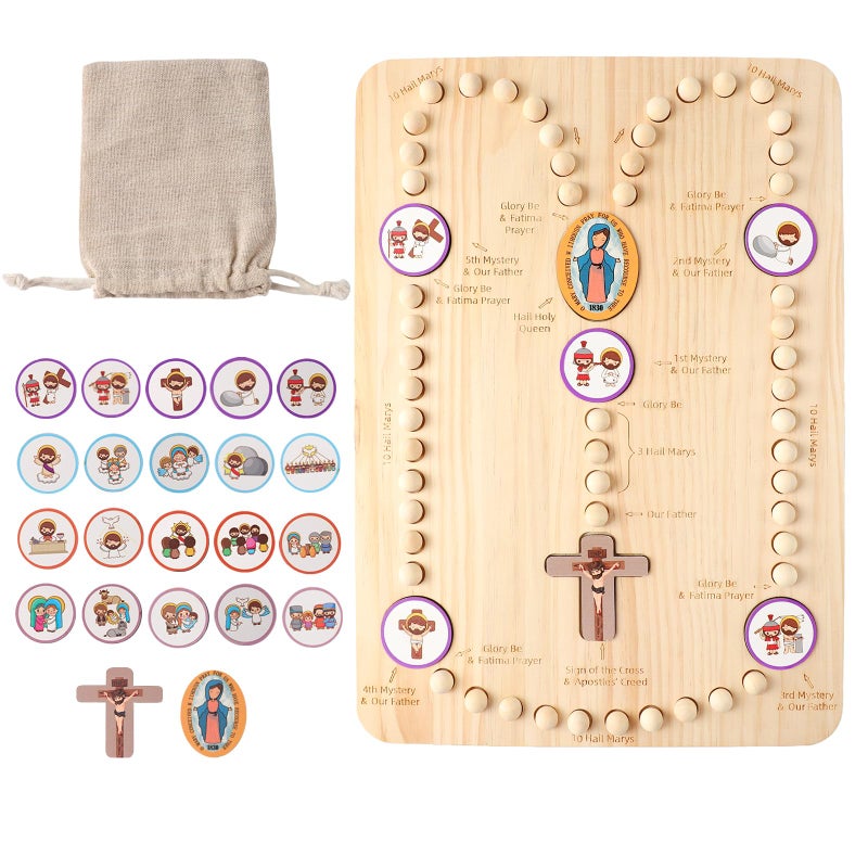 Brilucky Wooden Rosary Board Catholic Gifts for KidsCatholic Toys to Learn for Pray The RosaryChristian Board Games GiftCatholic Baptism Christening Gifts for GirlsFirst Holy Communion Gifts for Boys - Image 3