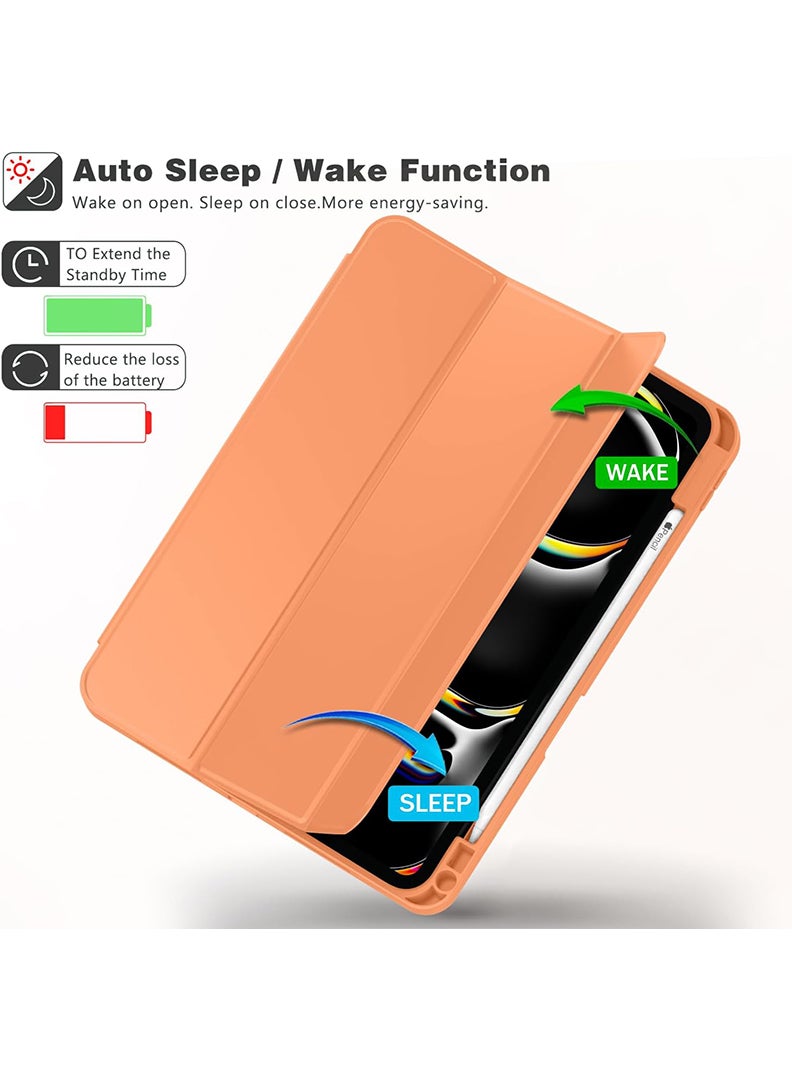 Theodor iPad Pro 11 Inch M4 2024 Case (5th Gen) with Pencil Holder, Smart iPad Case With Pencil Holder Slim Tablet Cover with Soft TPU Back, Auto Wake/Sleep Orange - Image 5