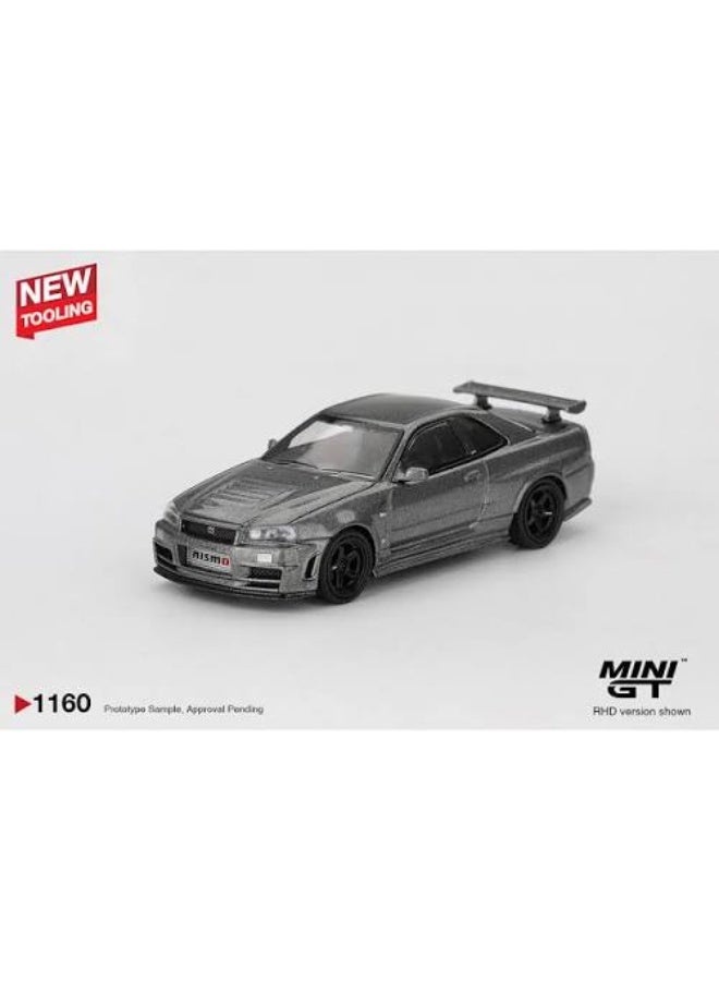 Mini GT Models سيارة موديل مصبوبة ميني جي تي 1:64 نيسان سكايلاين جي تي-آر (BNR34) نيسمو سي آر إس، رمادي معدني داكن، #1160 - Image 2