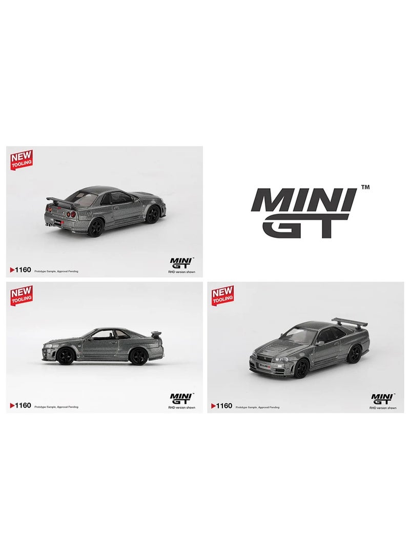 Mini GT Models سيارة موديل مصبوبة ميني جي تي 1:64 نيسان سكايلاين جي تي-آر (BNR34) نيسمو سي آر إس، رمادي معدني داكن، #1160 - Image 5