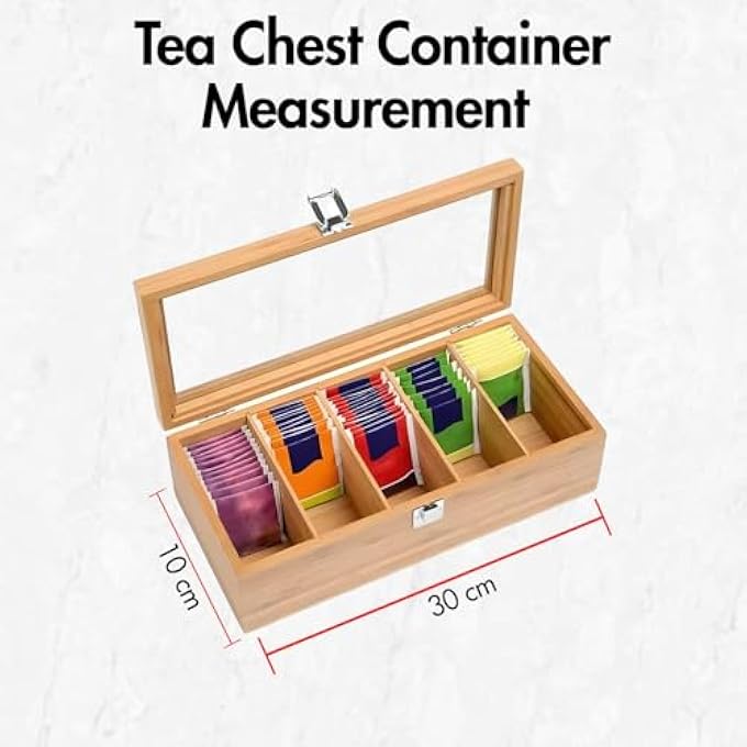 Lonimia Tea Bag Organizer Wooden Tea Box With Transparent Hinged Lid Tea Storage Chest Case For Any Home Restaurant Office Wood Color12  4  4In - Image 4