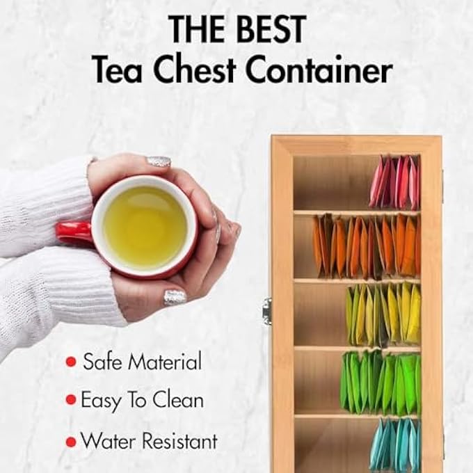 Lonimia Tea Bag Organizer Wooden Tea Box With Transparent Hinged Lid Tea Storage Chest Case For Any Home Restaurant Office Wood Color12  4  4In - Image 3