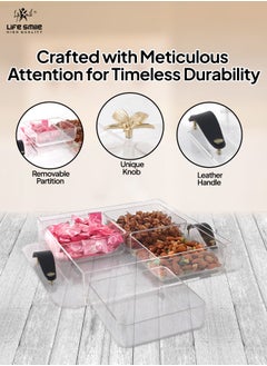 Life Smile Serving Tray Platter with Removable Dishes - Acrylic Spill Proof Countertop Decorative Tray With Leather Handle For Appetizer, Sweets, Candy, Nuts tray with Lid (4 Containers)  - Image 3