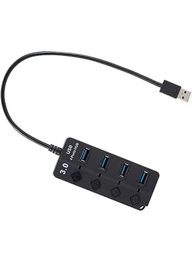 USB Hub 4 منافذ نقل بيانات سريع حماية من زيادة الجهد تصميم مضغوط ومتين للكمبيوتر المحمول والجهاز اللوحي والهاتف الذكي للاستخدام في السفر والمكتب أسود - Image 1