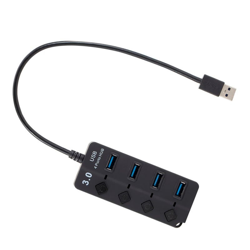 USB Hub 4 منافذ نقل بيانات سريع حماية من زيادة الجهد تصميم مضغوط ومتين للكمبيوتر المحمول والجهاز اللوحي والهاتف الذكي للاستخدام في السفر والمكتب أسود - Image 2