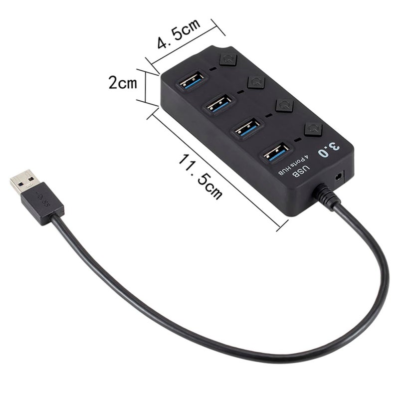 USB Hub 4 منافذ نقل بيانات سريع حماية من زيادة الجهد تصميم مضغوط ومتين للكمبيوتر المحمول والجهاز اللوحي والهاتف الذكي للاستخدام في السفر والمكتب أسود - Image 3