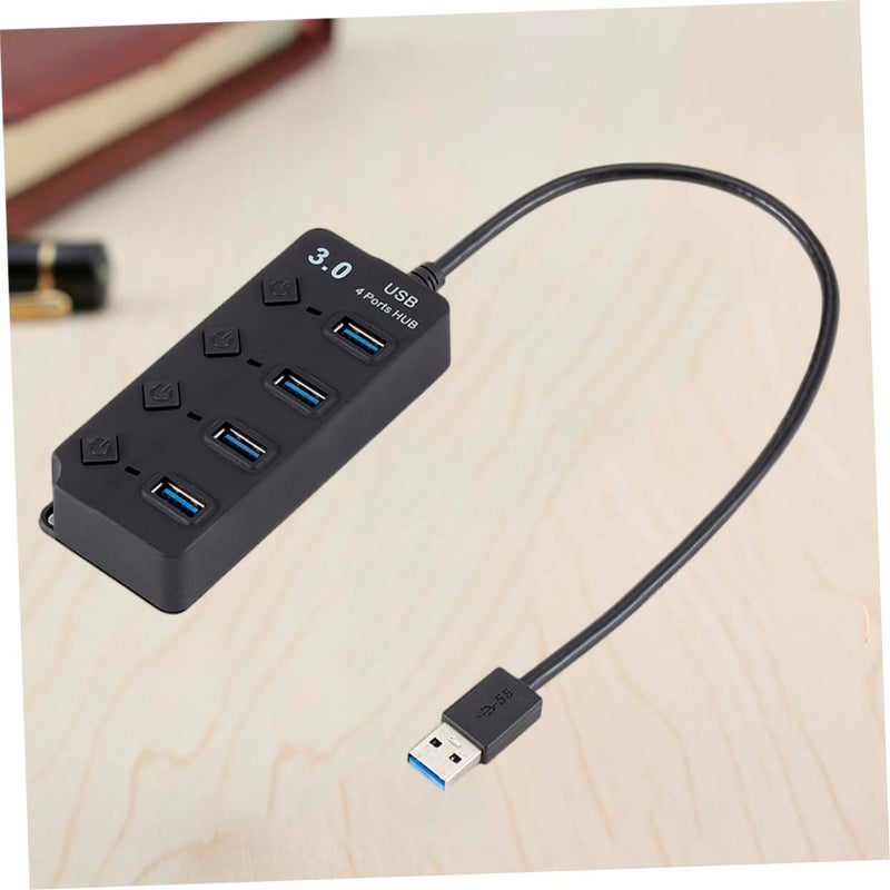 USB Hub 4 منافذ نقل بيانات سريع حماية من زيادة الجهد تصميم مضغوط ومتين للكمبيوتر المحمول والجهاز اللوحي والهاتف الذكي للاستخدام في السفر والمكتب أسود - Image 5