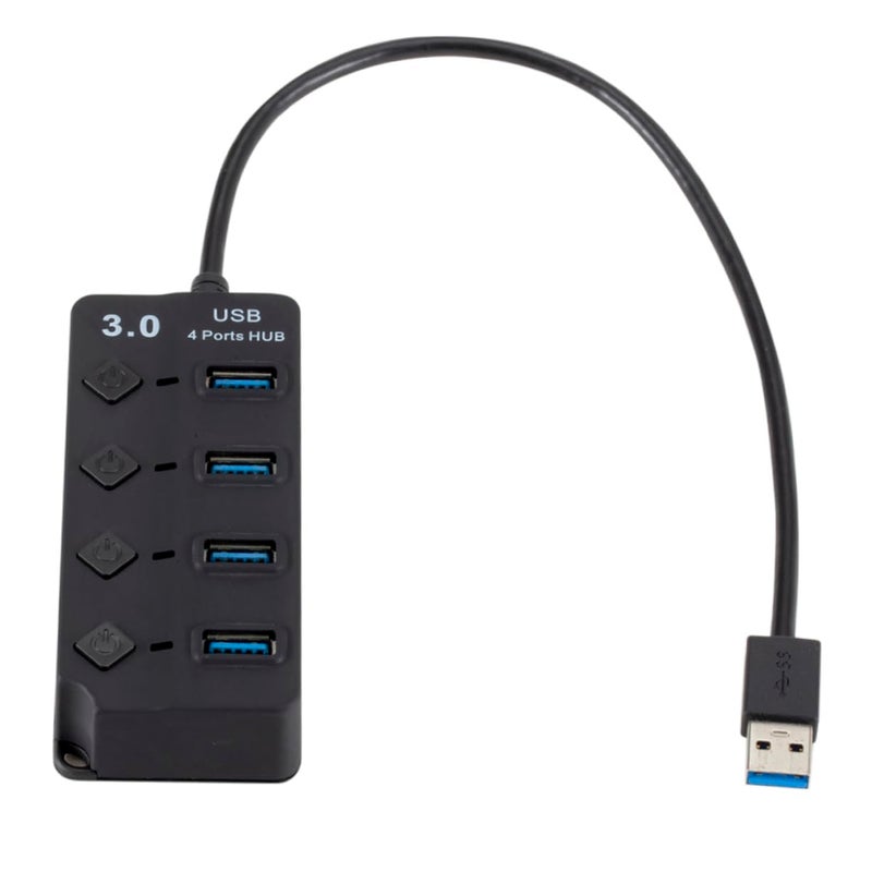 USB Hub 4 منافذ نقل بيانات سريع حماية من زيادة الجهد تصميم مضغوط ومتين للكمبيوتر المحمول والجهاز اللوحي والهاتف الذكي للاستخدام في السفر والمكتب أسود - Image 4