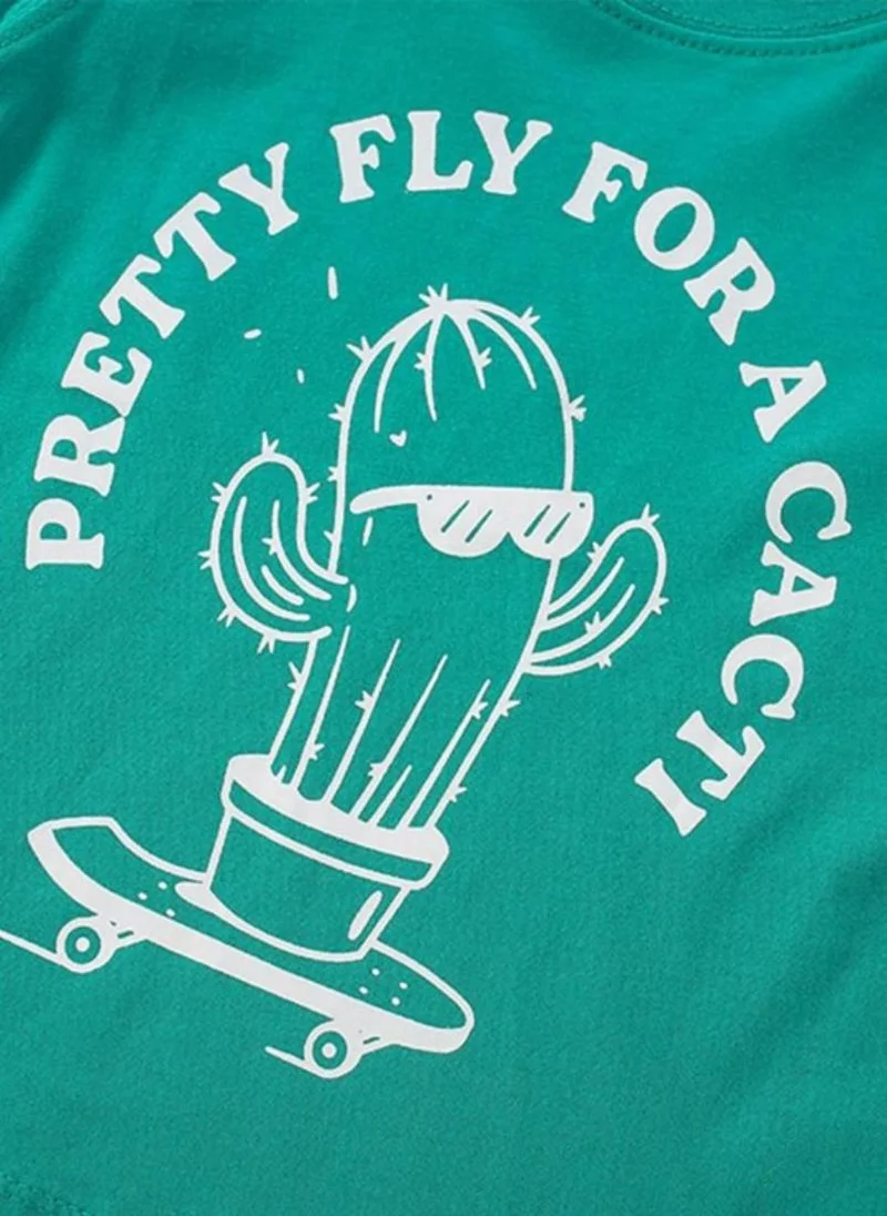 YUNIQEE Teal Graphic Printed Round Neck Cotton T-shirt