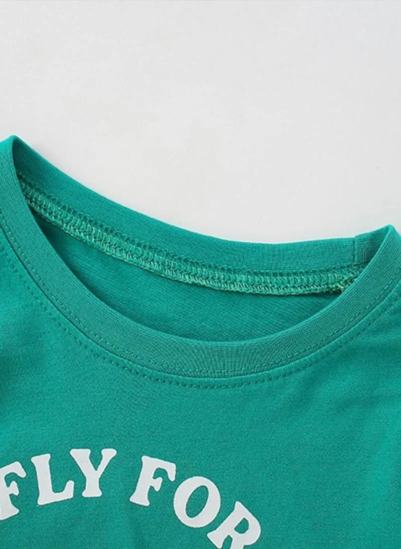 يونيكي Teal Graphic Printed Round Neck Cotton T-shirt
