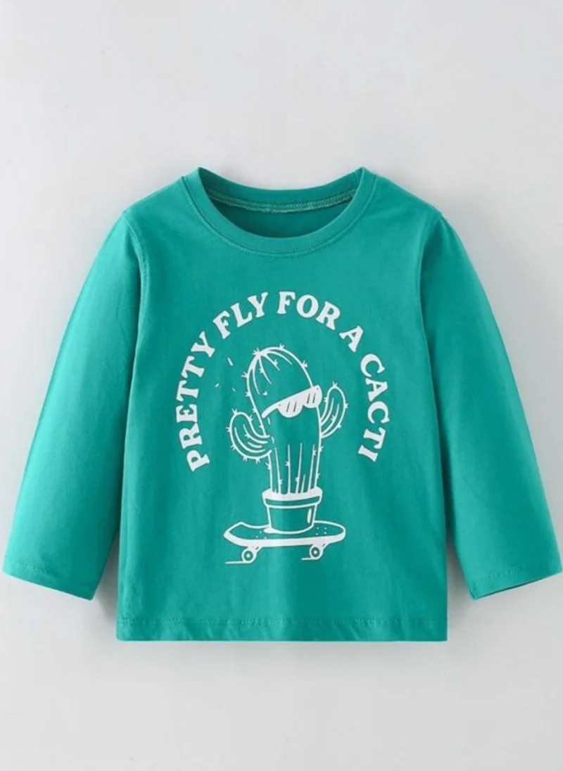 يونيكي Teal Graphic Printed Round Neck Cotton T-shirt