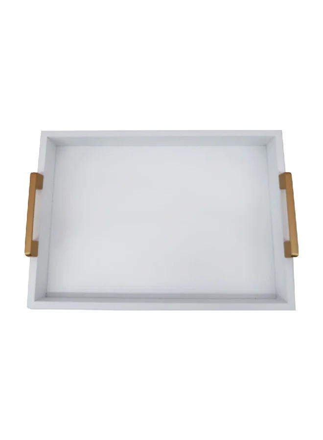 Felli Rectangular Wooden Tray with Handle Matte White and Brown 42 cm Y1K150057-W