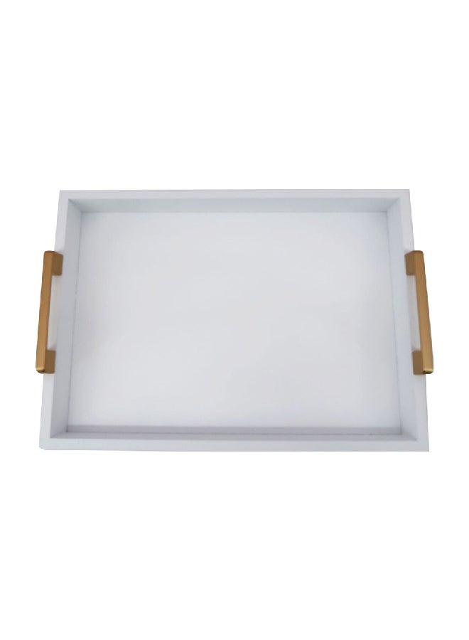 Felli Rectangular Wooden Tray with Handle Matte White and Brown 42 cm Y1K150057-W  - Image 1